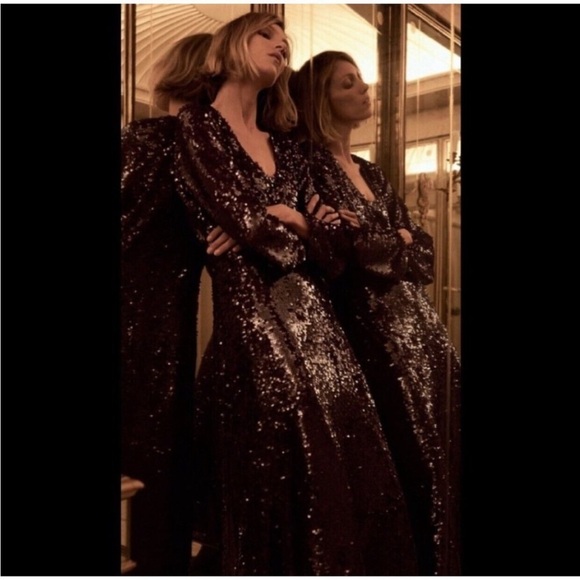 Zara Limited Edition Long Sparkly Sequin Burgundy Dress - Picture 5 of 13